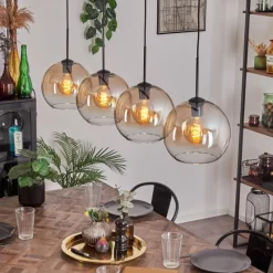 hofstein Suspension - Verre 25 cm Koyoto Ambre, Clair, 4 lumières