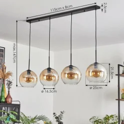 hofstein Suspension - Verre 25 cm Koyoto Ambre, Clair, 4 lumières