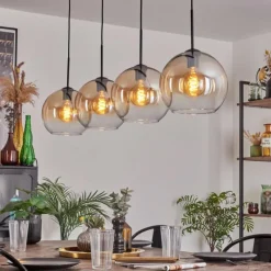 hofstein Suspension - Verre 25 cm Koyoto Ambre, Clair, 4 lumières