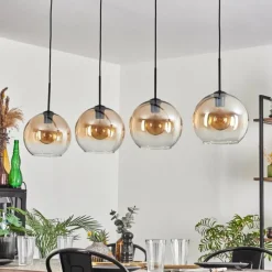 hofstein Suspension - Verre 25 cm Koyoto Ambre, Clair, 4 lumières