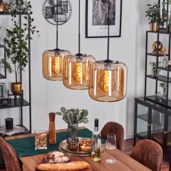 hofstein Suspension - Verre 25 cm Lauden Ambre, 3 lumières