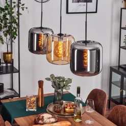 hofstein Suspension - Verre 25 cm Lauden Ambre, Chrome, 3 lumières