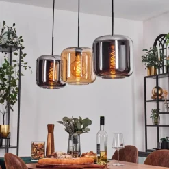 hofstein Suspension - Verre 25 cm Lauden Ambre, Chrome, 3 lumières