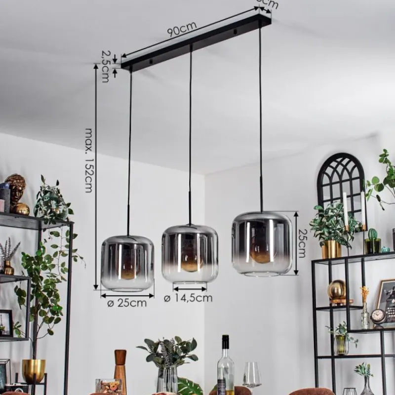 hofstein Suspension - Verre 25 cm Lauden Clair, Fumé, 3 lumières
