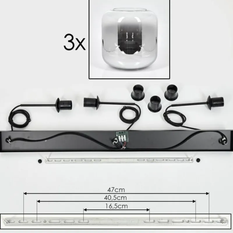 hofstein Suspension - Verre 25 cm Lauden Clair, Fumé, 3 lumières