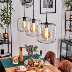 hofstein Suspension - Verre 25 cm Lauden Noir, 3 lumières