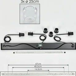hofstein Suspension - Verre 25 cm Lauden Noir, 3 lumières