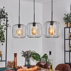 hofstein Suspension - Verre 25 cm Lauden Noir, 3 lumières