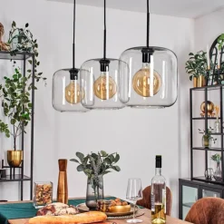 hofstein Suspension - Verre 25 cm Lauden Noir, 3 lumières