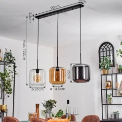 hofstein Suspension - Verre 25 cm Lauden Ambre, Chrome, Clair, 3 lumières