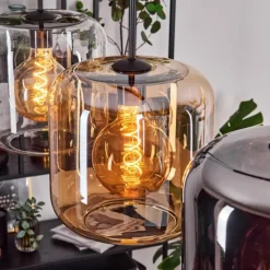 hofstein Suspension - Verre 25 cm Lauden Ambre, Chrome, Clair, 3 lumières