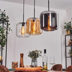 hofstein Suspension - Verre 25 cm Lauden Ambre, Chrome, Clair, 3 lumières