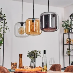 hofstein Suspension - Verre 25 cm Lauden Ambre, Chrome, Clair, 3 lumières