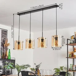 hofstein Suspension - Verre 20 cm Parane Ambre, 4 lumières