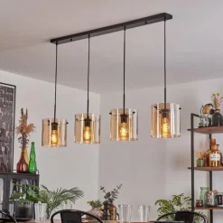 hofstein Suspension - Verre 20 cm Parane Ambre, 4 lumières