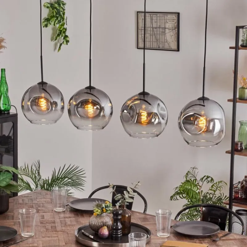 hofstein Suspension - Verre 25 cm Ripoll Clair, Fumé, 4 lumières