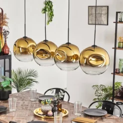 hofstein Suspension - Verre 30 cm Ripoll Or, Clair, 4 lumières