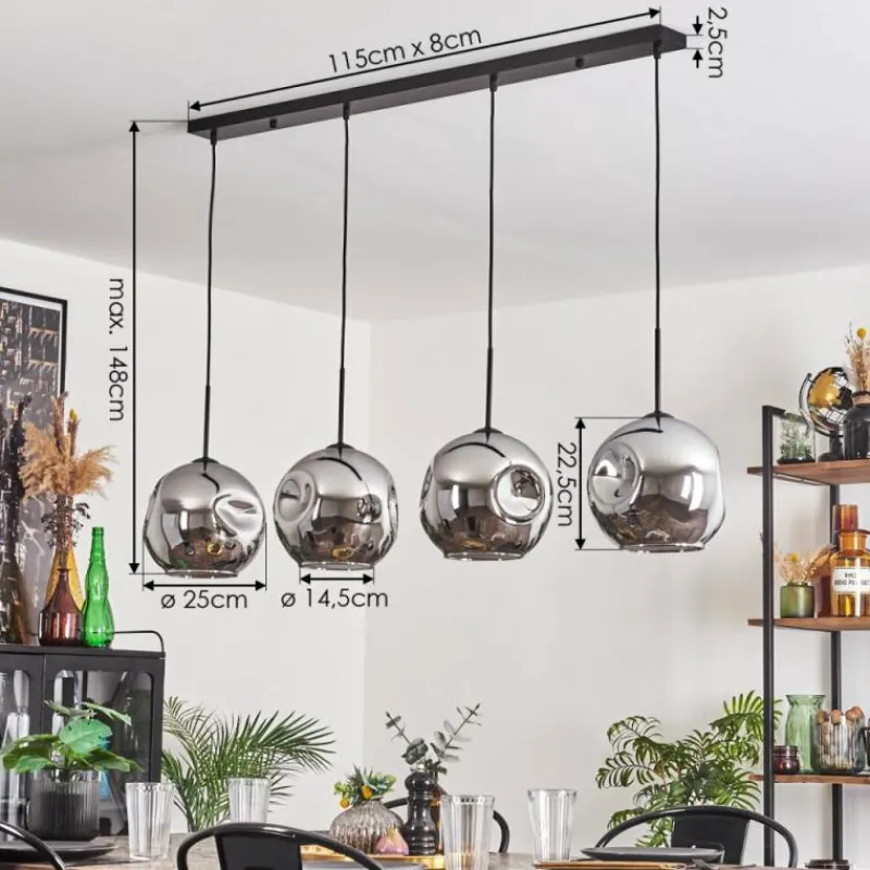 hofstein Suspension - Verre 25 cm Ripoll Chrome, 4 lumières