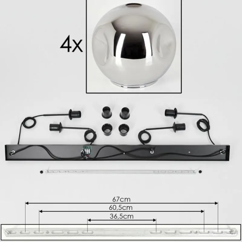 hofstein Suspension - Verre 25 cm Ripoll Chrome, 4 lumières