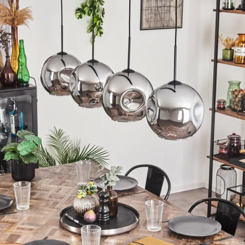 hofstein Suspension - Verre 25 cm Ripoll Chrome, 4 lumières