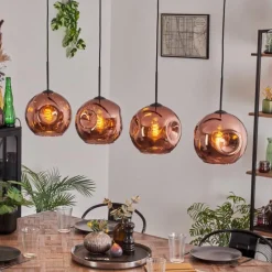 hofstein Suspension - Verre 25 cm Ripoll Cuivré, 4 lumières