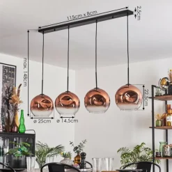 hofstein Suspension - Verre 25 cm Ripoll Clair, Cuivré, 4 lumières