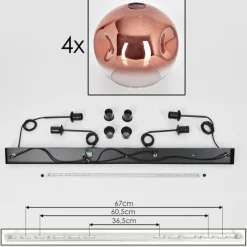 hofstein Suspension - Verre 25 cm Ripoll Clair, Cuivré, 4 lumières