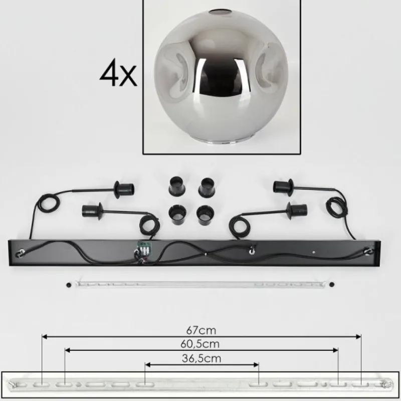 hofstein Suspension - Verre 30 cm Ripoll Fumé, 4 lumières