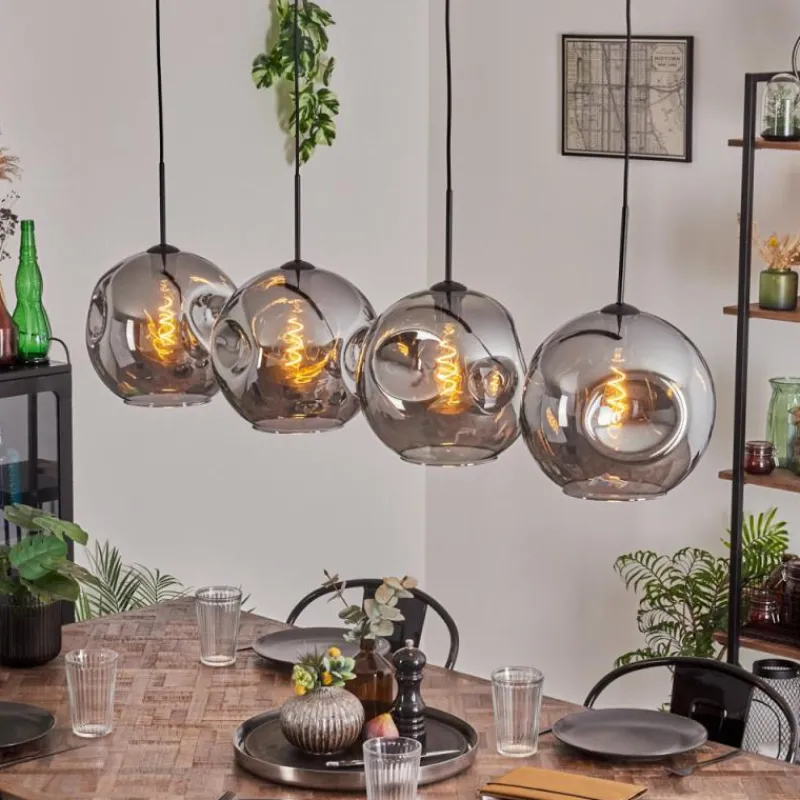 hofstein Suspension - Verre 30 cm Ripoll Fumé, 4 lumières