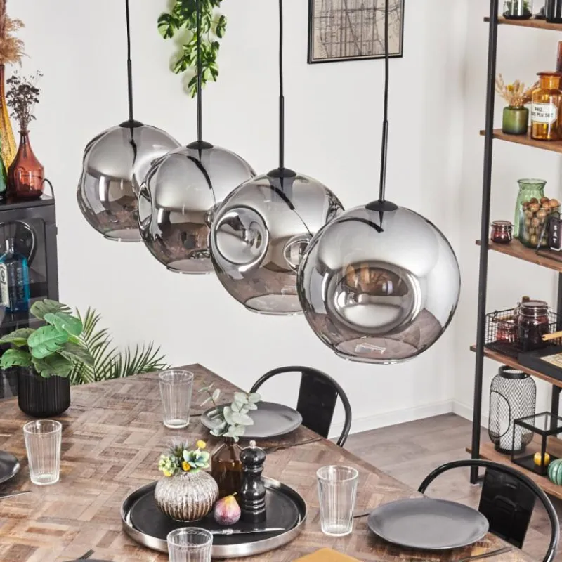 hofstein Suspension - Verre 30 cm Ripoll Fumé, 4 lumières