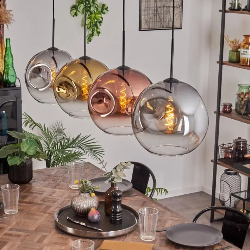 Lampes Dorées-hofstein Suspension - Verre 30 cm Ripoll Chrome, Or, Clair, Cuivré, Fumé, 4 lumières