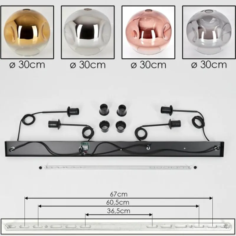 Lampes Dorées-hofstein Suspension - Verre 30 cm Ripoll Chrome, Or, Clair, Cuivré, Fumé, 4 lumières
