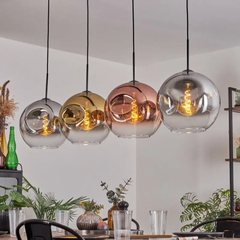 Lampes Dorées-hofstein Suspension - Verre 30 cm Ripoll Chrome, Or, Clair, Cuivré, Fumé, 4 lumières