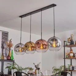 Lampes Dorées-hofstein Suspension - Verre 30 cm Ripoll Chrome, Or, Clair, Cuivré, Fumé, 4 lumières