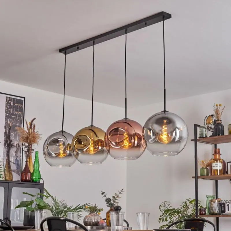 Lampes Dorées-hofstein Suspension - Verre 30 cm Ripoll Chrome, Or, Clair, Cuivré, Fumé, 4 lumières