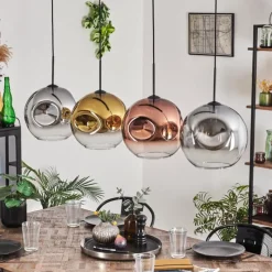 Lampes Dorées-hofstein Suspension - Verre 30 cm Ripoll Chrome, Or, Clair, Cuivré, Fumé, 4 lumières