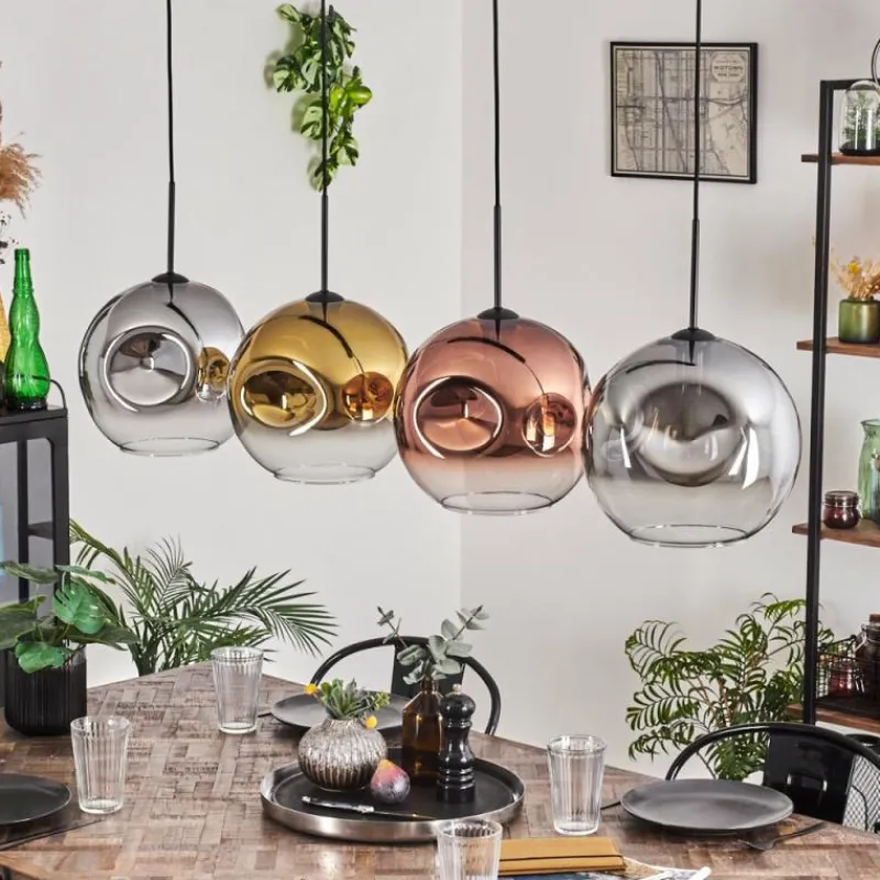 Lampes Dorées-hofstein Suspension - Verre 30 cm Ripoll Chrome, Or, Clair, Cuivré, Fumé, 4 lumières