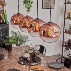 hofstein Suspension - Verre 30 cm Ripoll Clair, Cuivré, 4 lumières