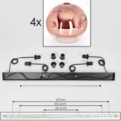 hofstein Suspension - Verre 30 cm Ripoll Clair, Cuivré, 4 lumières