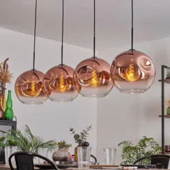 hofstein Suspension - Verre 30 cm Ripoll Clair, Cuivré, 4 lumières