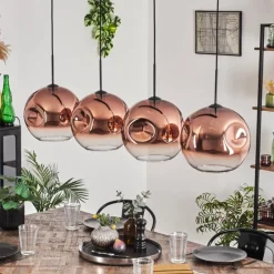 hofstein Suspension - Verre 30 cm Ripoll Clair, Cuivré, 4 lumières