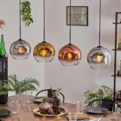 Lampes Dorées-hofstein Suspension - Verre 25 cm Ripoll Chrome, Or, Clair, Cuivré, Fumé, 4 lumières