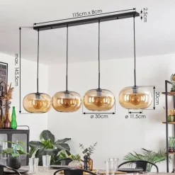 hofstein Suspension - Verre 30 cm Ripoll Ambre, 4 lumières