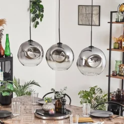 hofstein Suspension - Verre 30 cm Ripoll Clair, Fumé, 3 lumières