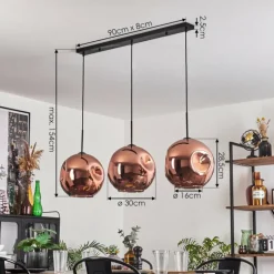 hofstein Suspension - Verre 30 cm Ripoll Cuivré, 3 lumières