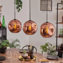 hofstein Suspension - Verre 30 cm Ripoll Cuivré, 3 lumières