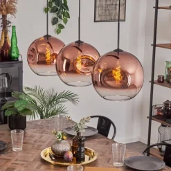 hofstein Suspension - Verre 30 cm Ripoll Clair, Cuivré, 3 lumières