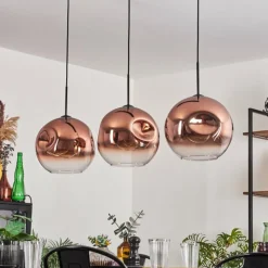 hofstein Suspension - Verre 30 cm Ripoll Clair, Cuivré, 3 lumières