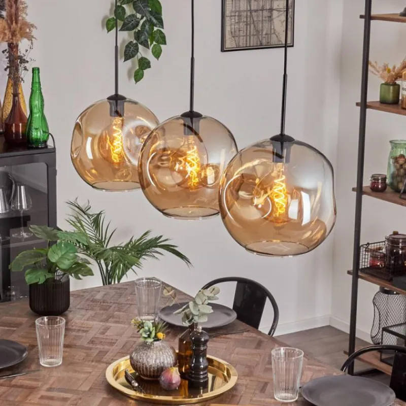 hofstein Suspension - Verre 30 cm Ripoll Noir, 3 lumières