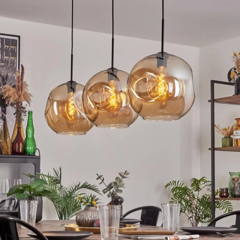 hofstein Suspension - Verre 30 cm Ripoll Noir, 3 lumières